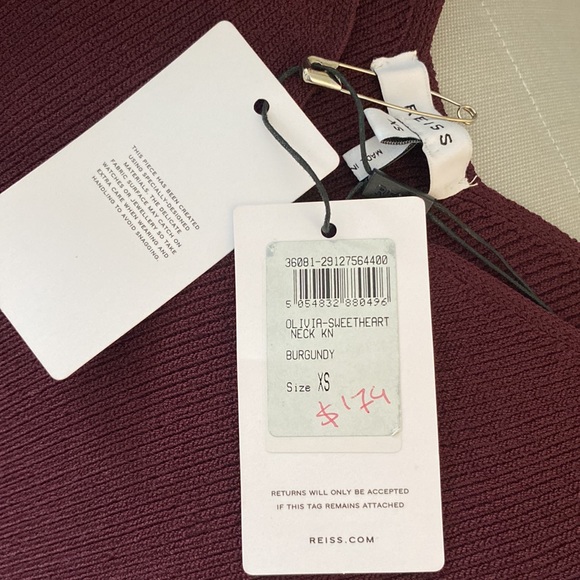 NWT- never worn Reiss Bodycon knit dress in burgundy size XS - Picture 5 of 7